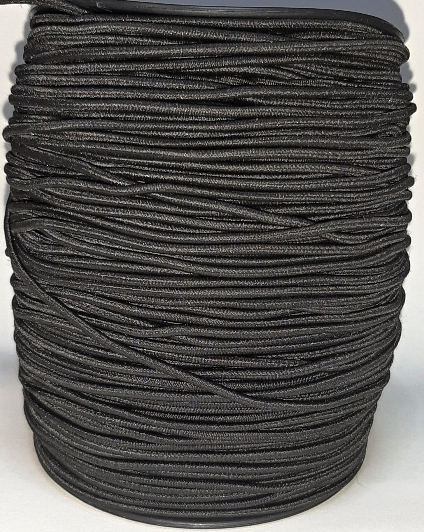 Gumizsinór 2,5 mm,  hengeres, fekete, kalapgumi 60 Ft/m ( 100 m)