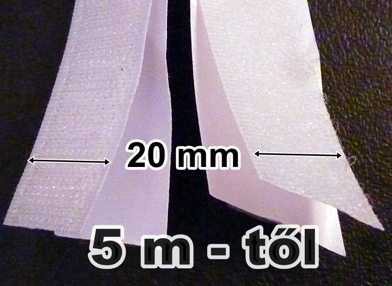 Öntapadó tépőzár 20 mm, csak fehér színben, komplett.  5 méter 400 Ft / m