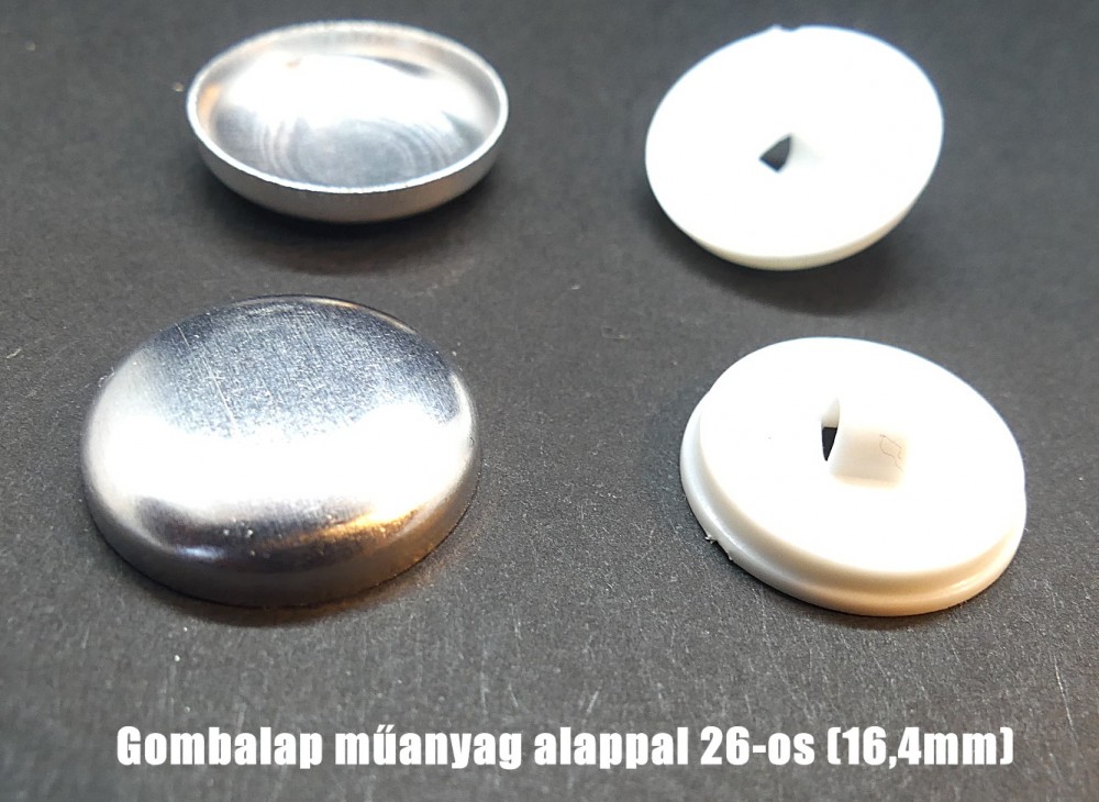 Gombalap 26-os műanyag alappal, fehér vagy fekete (16,5 mm) 30 Ft/db (100 db)  
