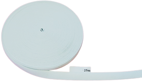 Gumiszalag 20 mm fehér, raschel gumi.  195 Ft / méter (25 méteres)
